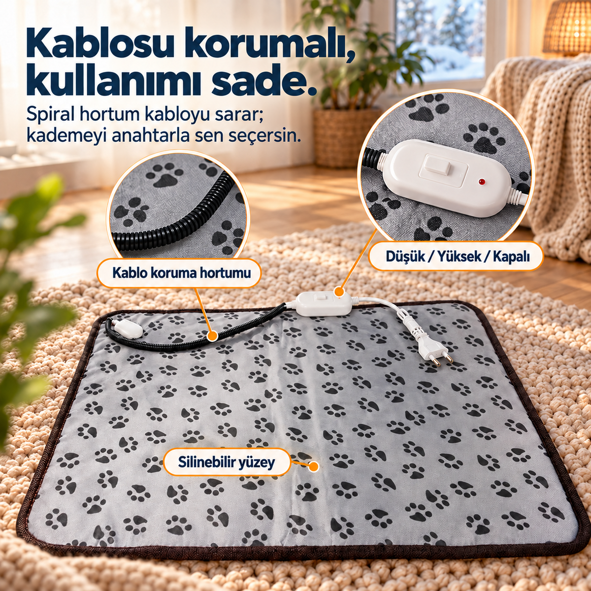 Warmypaw matın kablo koruma hortumu ve Düşük Yüksek Kapalı anahtarı